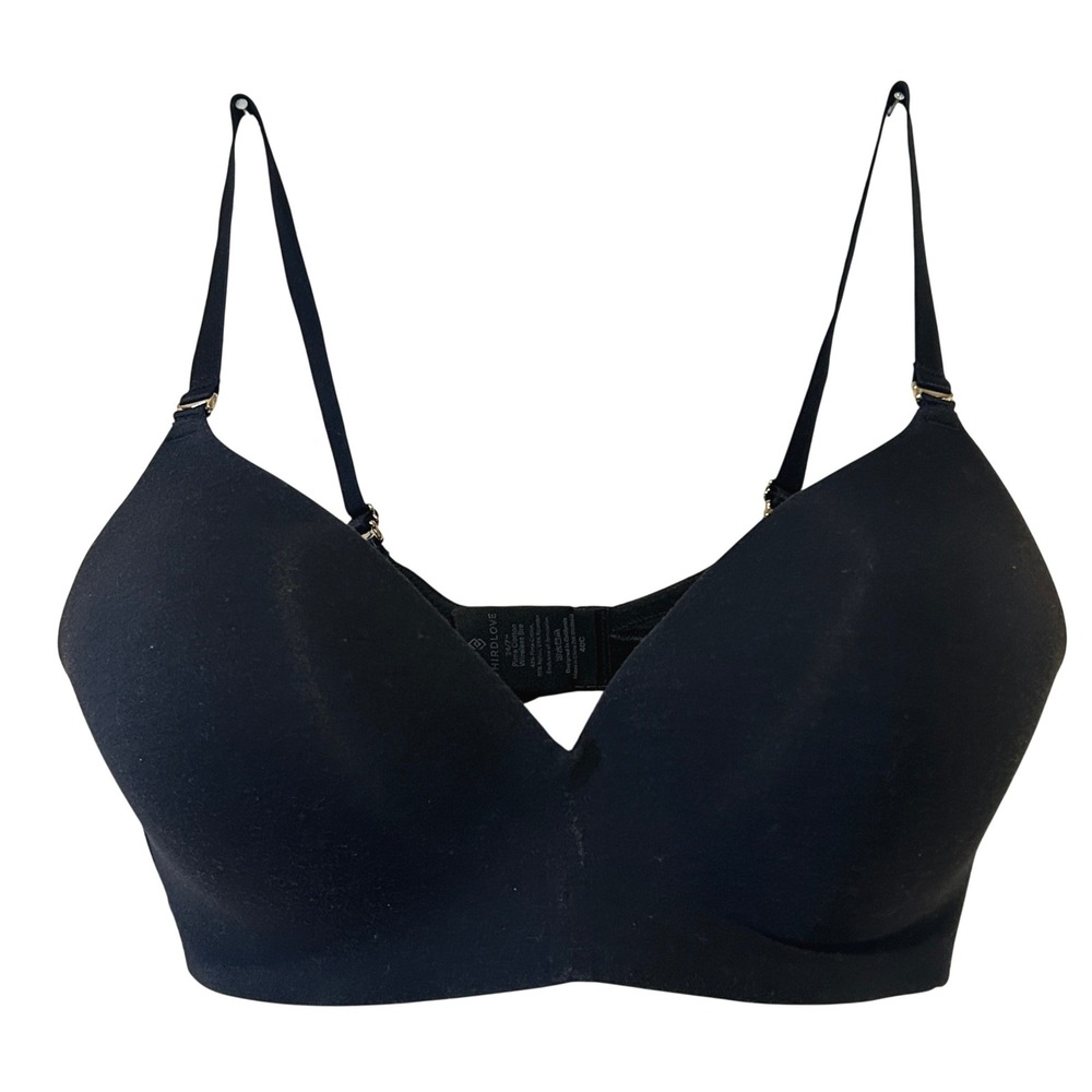 ThirdLove Wireless Bra Size 40C Black 24/7 Pima Cotton Plunge Comfort Minimalist